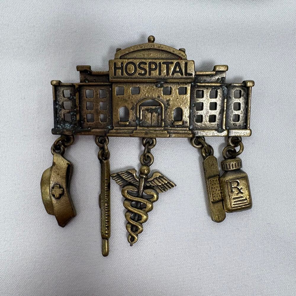 Vintage Dangle Charm Brooch Pin Lot - Sewing Machine, Hospital, House, Suitcase - Picture 7 of 10